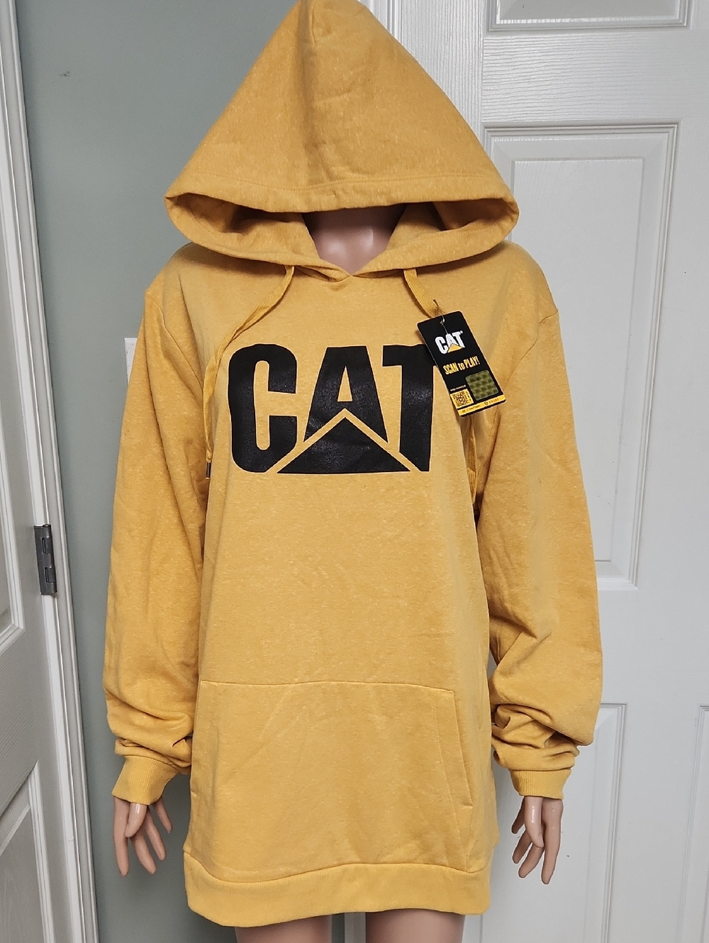 Caterpillar Yellow Hooded Pullover with Black CAT Logo